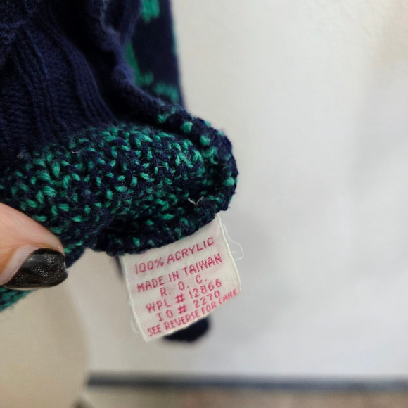 Vintage 80s horse sweater navy blue mint green running horses equestrian size 38 - Picture 7 of 7